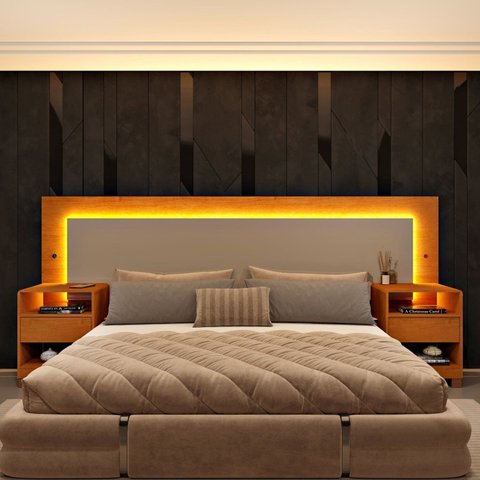 Cabeceira Box Casal/Queen Organica Luna 100% MDF com LED e 2 Gavetas 268cm x 72cm Yescasa