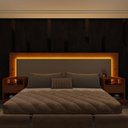 Ver imagem 4 de Cabeceira Box Casal/Queen Organica Luna 100% MDF com LED E 2 Gavetas 268cm x 72cm Yescasa Marrom Cinamomo/Off White