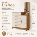 Ver imagem 2 de Cômoda Lisboa Organizadora com 5 Gavetas 1 Porta e Espelho - Freijó/Offwhite