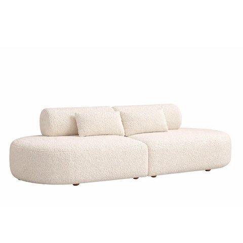 Sofá com Chaise Serina 4 Lugares 260cm Off White Bouclé Sallar Home