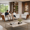 Ver imagem 3 de Kit Conjunto Sofá Living Hórus e Poltrona Tecido Composê Linho Cru e Marrom Terracota 1,70m