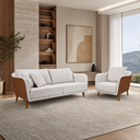 Ver imagem 1 de Conjunto Sofá Living Hórus e Poltrona Tecido Composê Linho Cru e Marrom Terracota 1,70m