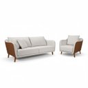 Ver imagem 1 de Conjunto Sofá Living Hórus e Poltrona Tecido Composê Linho Cru e Marrom Terracota 1,70m