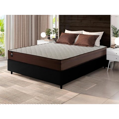 Conjunto Cama Box Espuma Atlanta Marrom Casal 138x188x62