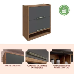 Armário Aéreo de Cozinha 80cm com 2 Portas Basculantes e Nicho 100% MDF Vicenza Espresso Móveis - 6