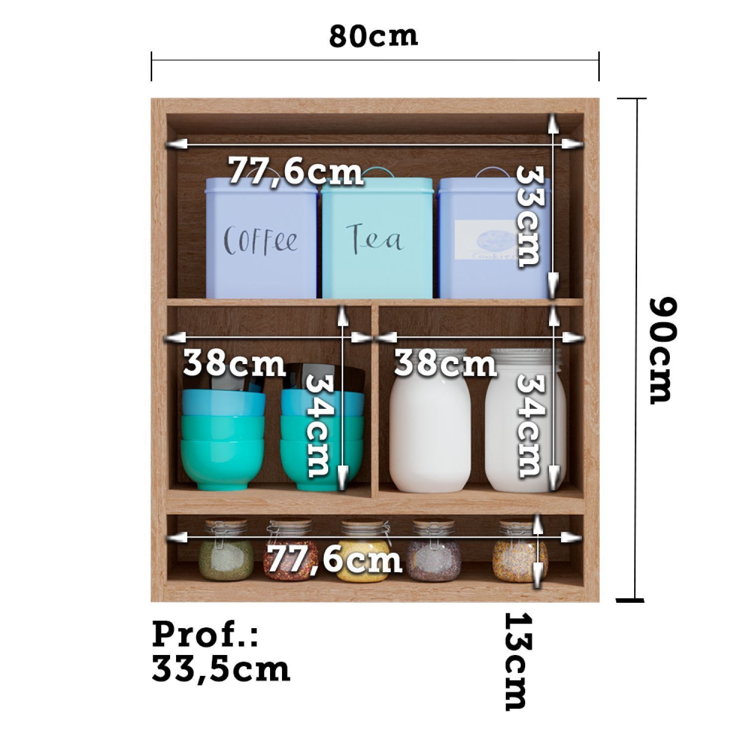 Armário Aéreo de Cozinha 80cm com 2 Portas Basculantes e Nicho 100% MDF Vicenza  - 4