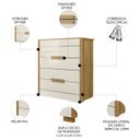 Ver imagem 3 de Cômoda para Quarto 4 Gavetas 86cm Pavia M07 Freijó/off White - Mpozenato