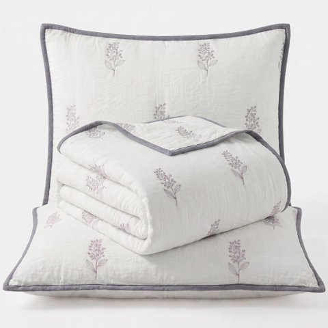 Cobre Leito Queen Dupla Face Fiori Bordado 3PÇ Percal - Cinza