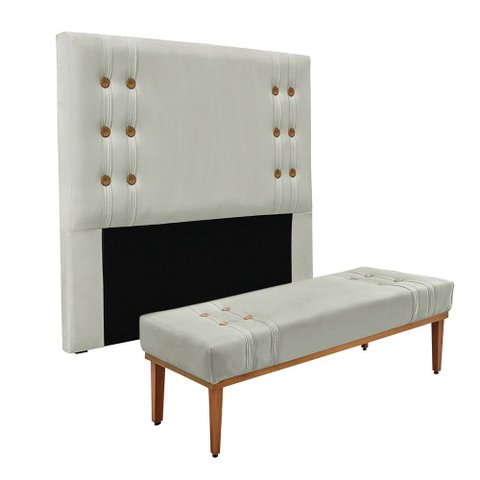 Cabeceira Cama Box Solteiro 90cm e Recamier Gênova Veludo S04 - D’Rossi