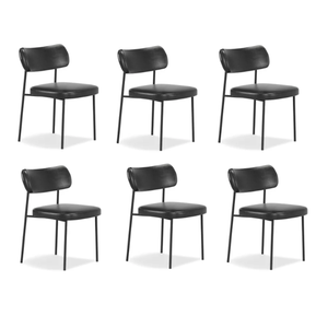 Kit 6 Cadeiras para Sala de Jantar e Cozinha Melissa em Aço Carbono Couro Pu Preto