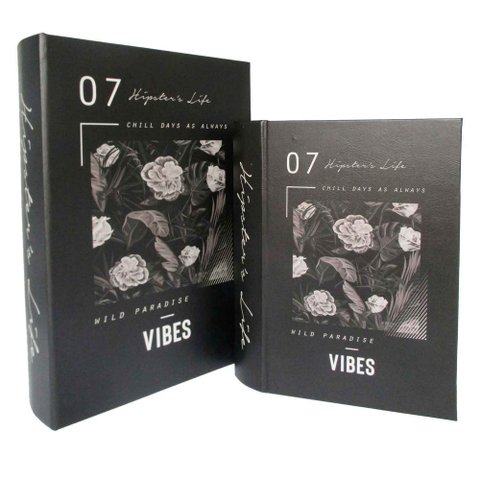 CONJUNTO. DE CAIXAS LIVRO DE MADEIRA VIDES - 2PS BTC Decor