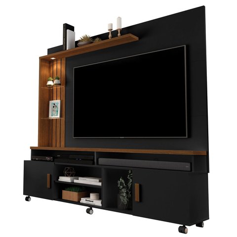 Painel para TV de até 65" com LED Oscar Preto/Canela