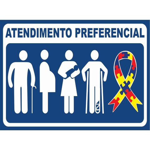 Placa Indicativa Atendimento Preferencial 25x15 Ps Azul