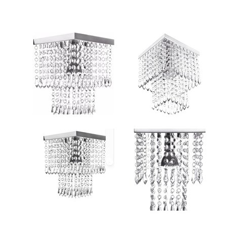 Kit C/ 2 Lustres De Cristal Acrílico Com Base De Inox Espelhado 20x20cm, Com 30Cm De Altura
