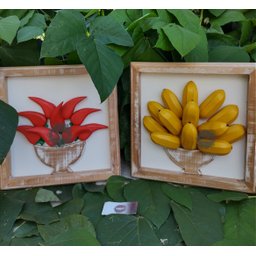 Quadros madeira feito a mão bananas/pimentas alto relevo artesanato mineiro - 6