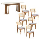 Ver imagem 4 de Mesa de Jantar Retangular 180cm com 6 Cadeiras 100% Mdf Cor:off White com Freijó e Linho Cinza