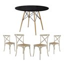 Ver imagem 1 de Jogo de Mesa Eiffel Redondo Tampo de Madeira 90cm Preto com 4 Cadeiras Katrina Off Whiteo Beg