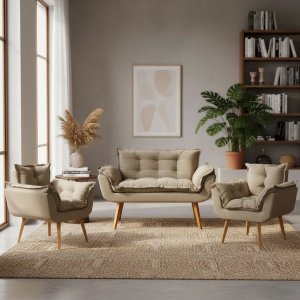 Kit Namoradeira Decorativa para Sala e 2 Poltronas para Recepção Manicure Consultório Alice Suede