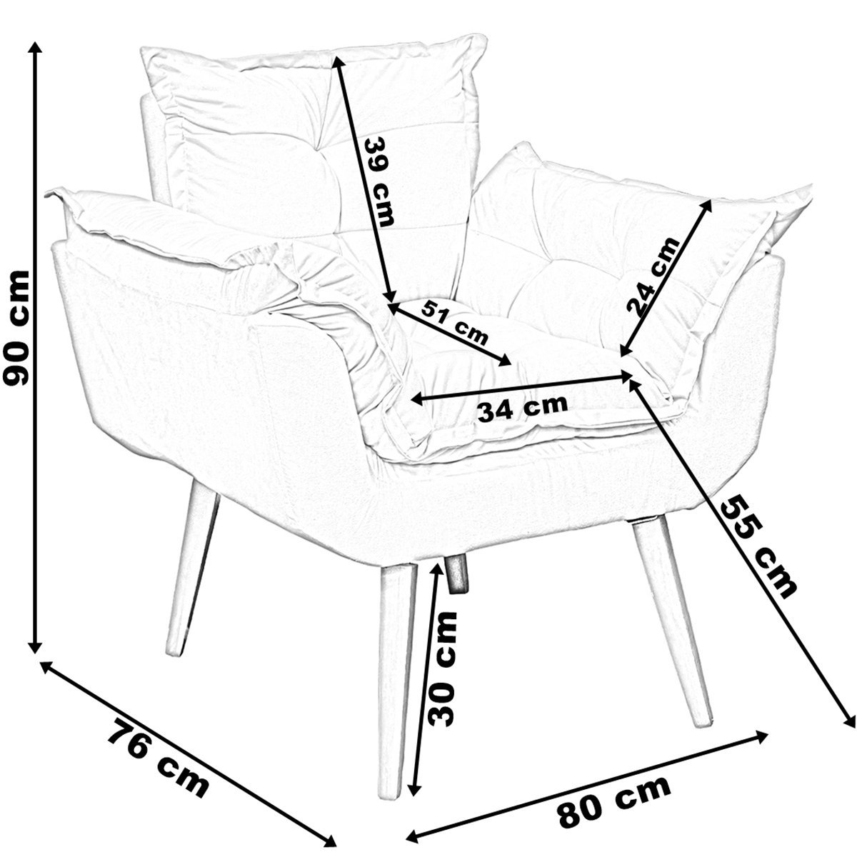 Kit Namoradeira Decorativa + 2 Poltronas Reforçadas Para Amamentação Suede Nude Pé Castanho - 7