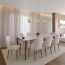 Ver imagem 1 de Conjunto de Jantar Mesa c/Vidro Donatella 8 Cadeiras Evelyn - Linho Off White - Linked 02