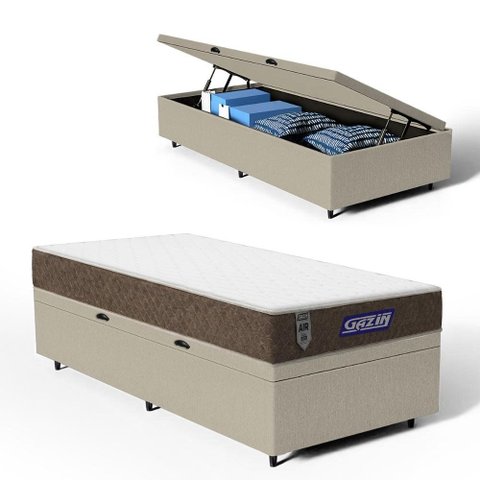 Cama Box Baú + Colchão Gazin de Molas Ensacadas One Face Air Light Solteiro 88 cm