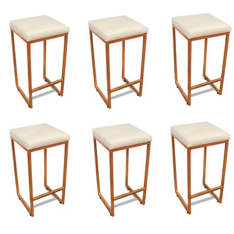 Banqueta Alta para Cozinha Industrial Kit 6 Nick Bronze e Sintético d03 - D’Rossi
