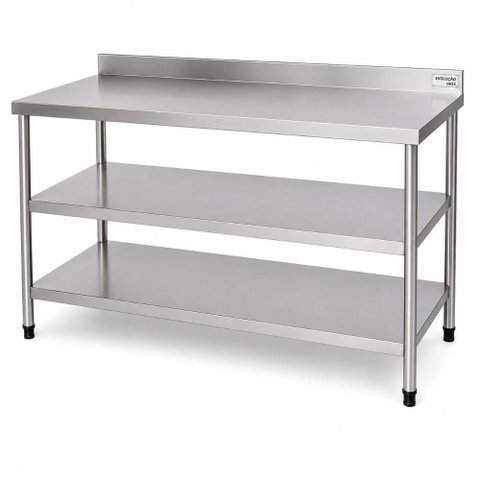 Mesa Lisa - Dois Planos Inferiores - 1900x600 | Aço Inox 430