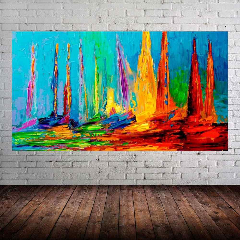 Quadro Pintura Tela Moderna Marinas 2428: 70cm (A) x 130cm (L) - 1