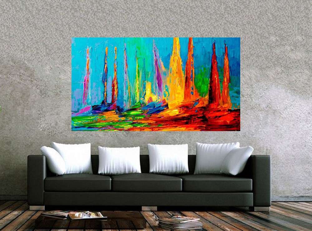 Quadro Pintura Tela Moderna Marinas 2428: 70cm (A) x 130cm (L) - 2