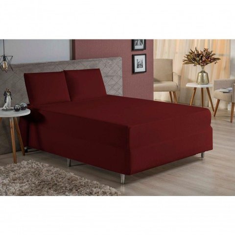 Jogo de Cama King Nobre 3 Peças Luva de Box 55cm de Altura Malha 100% Algodão - Vinho
