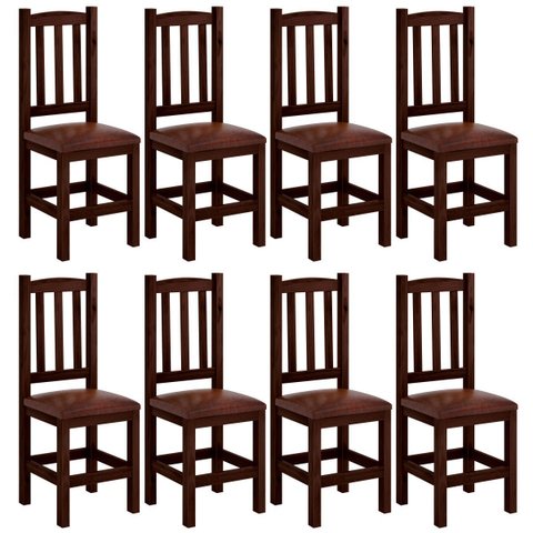 Kit 8 Cadeiras Madeira Maciça Estofado Corino Marrom Diamante Cor Castanho Nemargi