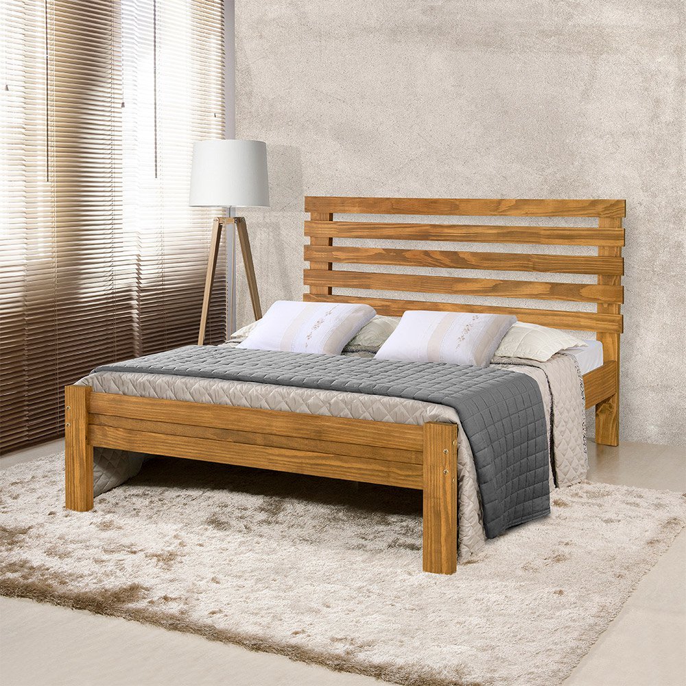 Cama de Casal Madeira Maciça Rústica Rebeca - Imbuia | MadeiraMadeira