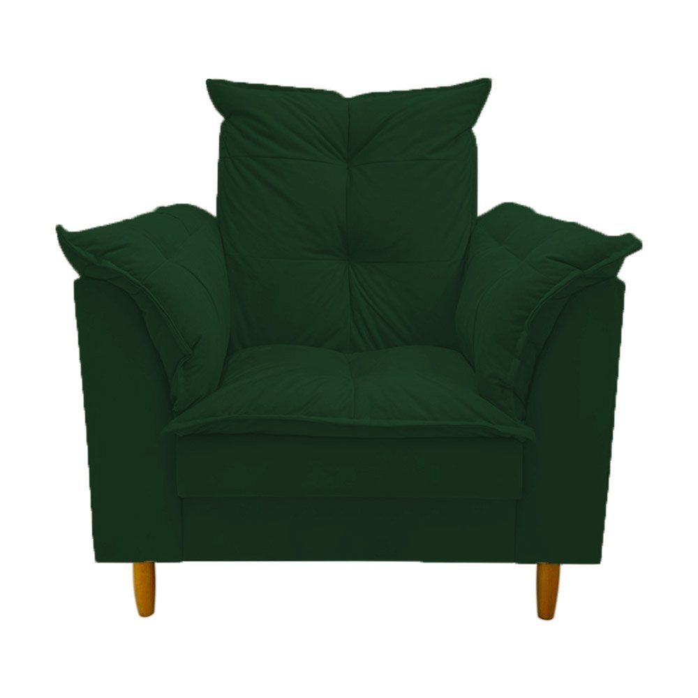Poltrona Amamentação verde escuro suede Com Puff Cadeira Para Leitura Descanso - 3