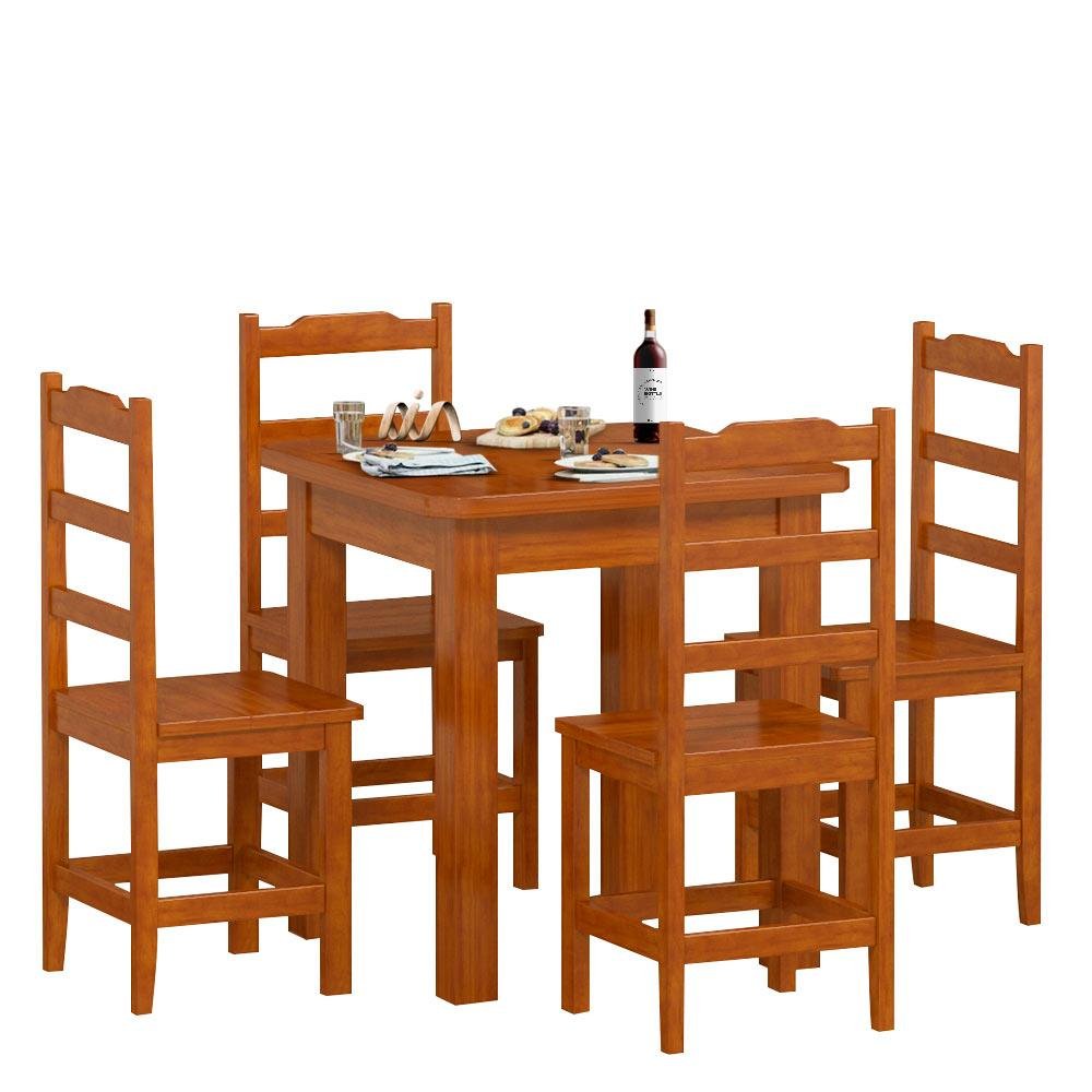 Mesa De Jantar Com 4 Cadeiras Madeira Maciça 88cm Mel Pérola Nemargi - 2