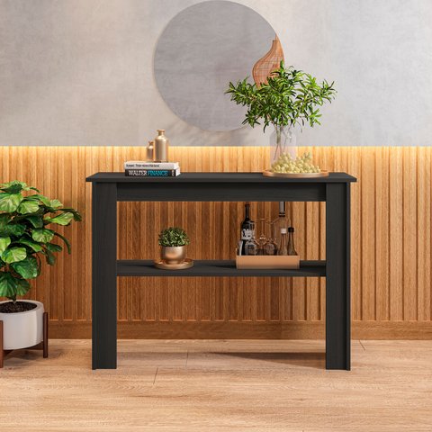 Aparador para Sala Veneza 1 Prateleira com Vidro 108cm Preto