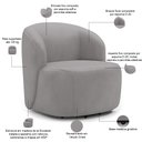 Ver imagem 3 de Sofá 3 Lugares 205cm com Poltrona Giratória Orgânica Heidy F04 Veludo Cinza - Lyam Decor