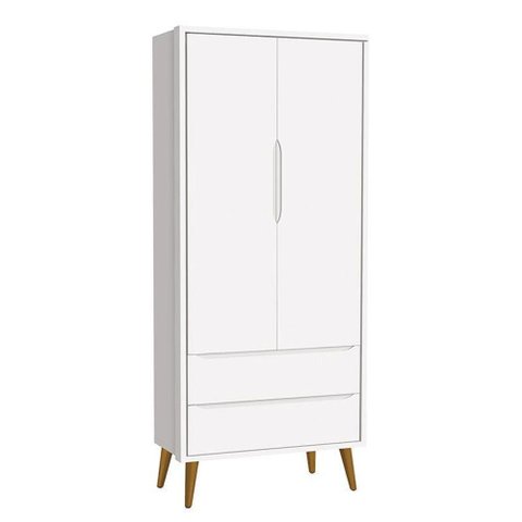 Guarda Roupa Infantil 2 Portas Theo Retrô Branco Fosco com Pés Amadeirado Reller Móveis Branco