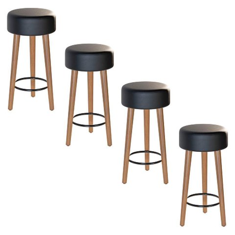 Kit 04 Banquetas Baixa Cozinha Paris D-33 Preto