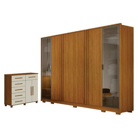 Guarda Roupa Casal Prime 6 Portas com Cômoda São Paulo 6 Gavetas 2 Portas Cinamomo Off White – Leife