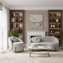 Ver imagem 2 de Conjunto 01 Poltrona + Sofá Curvo Orgânico Amsterdã Bouclê Cinza Claro - Montanari's Decor