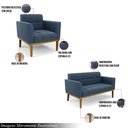 Ver imagem 3 de Conjunto Poltrona e Namoradeira Decorativas Karen Pés Fixo em Madeira Castanho Suede Azul Marinho G1