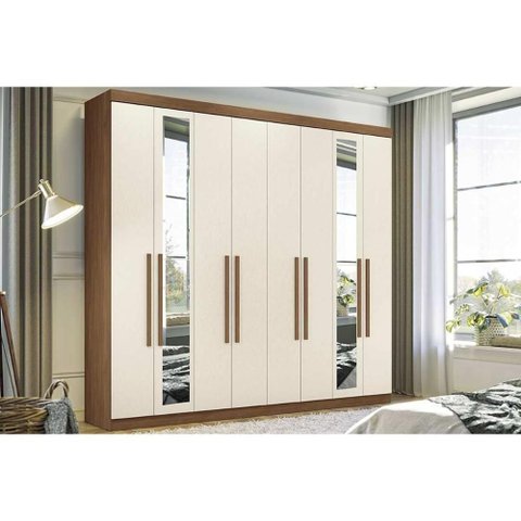 Guarda Roupa 8 Portas (2 C- Espelho) e 4 Gavetas Master New 8.4 Jatobá-areia - Santos Andirá