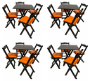 Ver imagem 1 de Kit 4 Conjuntos Dobraveis 70x70 Preto com Estofado Laranja Bares Restaurantes