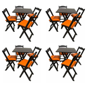 Ver imagem 1 de Kit 4 Conjuntos Dobraveis 70x70 Preto com Estofado Laranja Bares Restaurantes