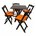 Ver imagem 2 de Kit 4 Conjuntos Dobraveis 70x70 Preto com Estofado Laranja Bares Restaurantes