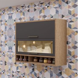 Armário Aéreo de Cozinha 120cm 2 Portas Basculantes Vidro Reflecta 100% MDF Vicenza Espresso Móveis - 2