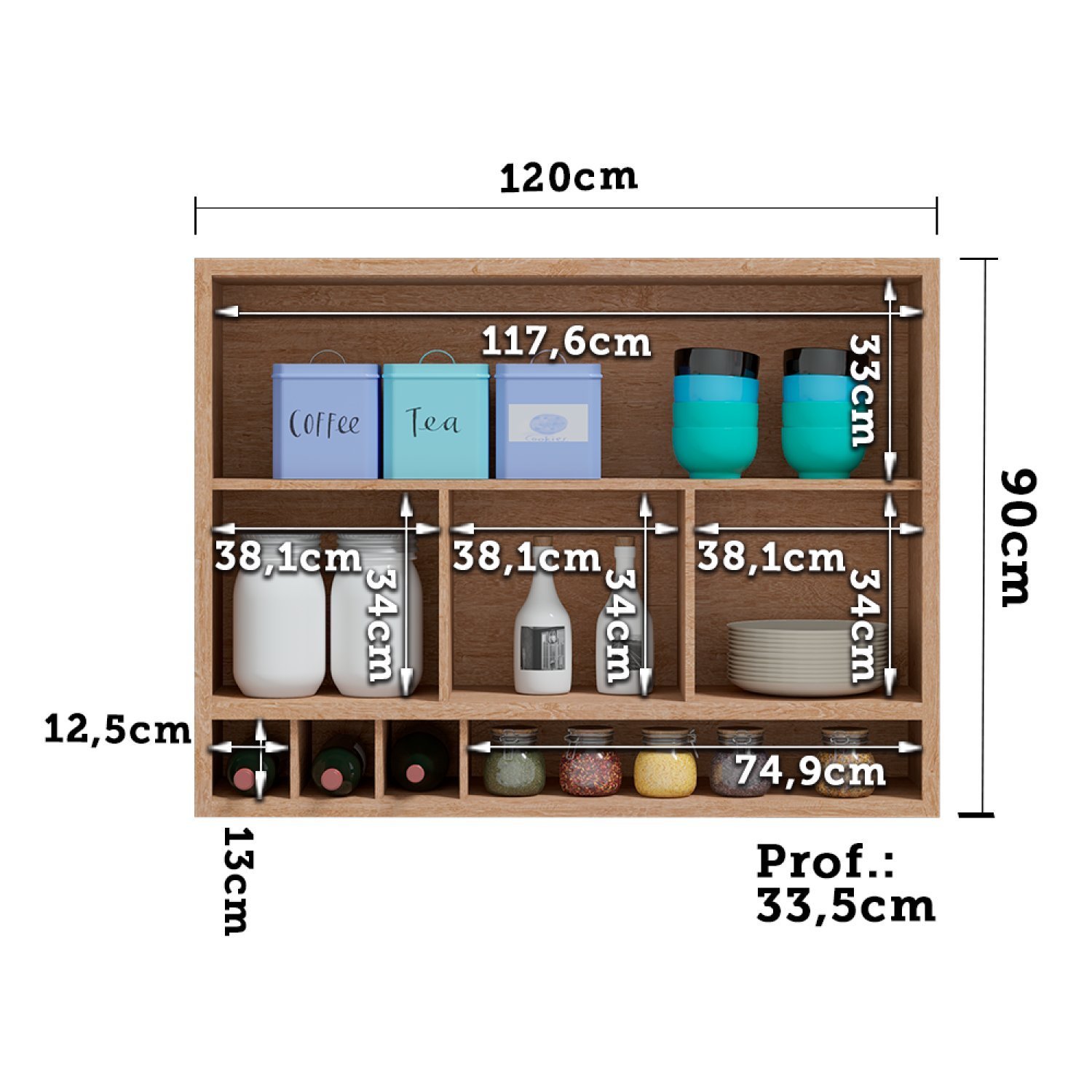 Armário Aéreo de Cozinha 120cm com 2 Portas Basculantes e Vidro Reflecta 100% MDF Vicenza  - 4