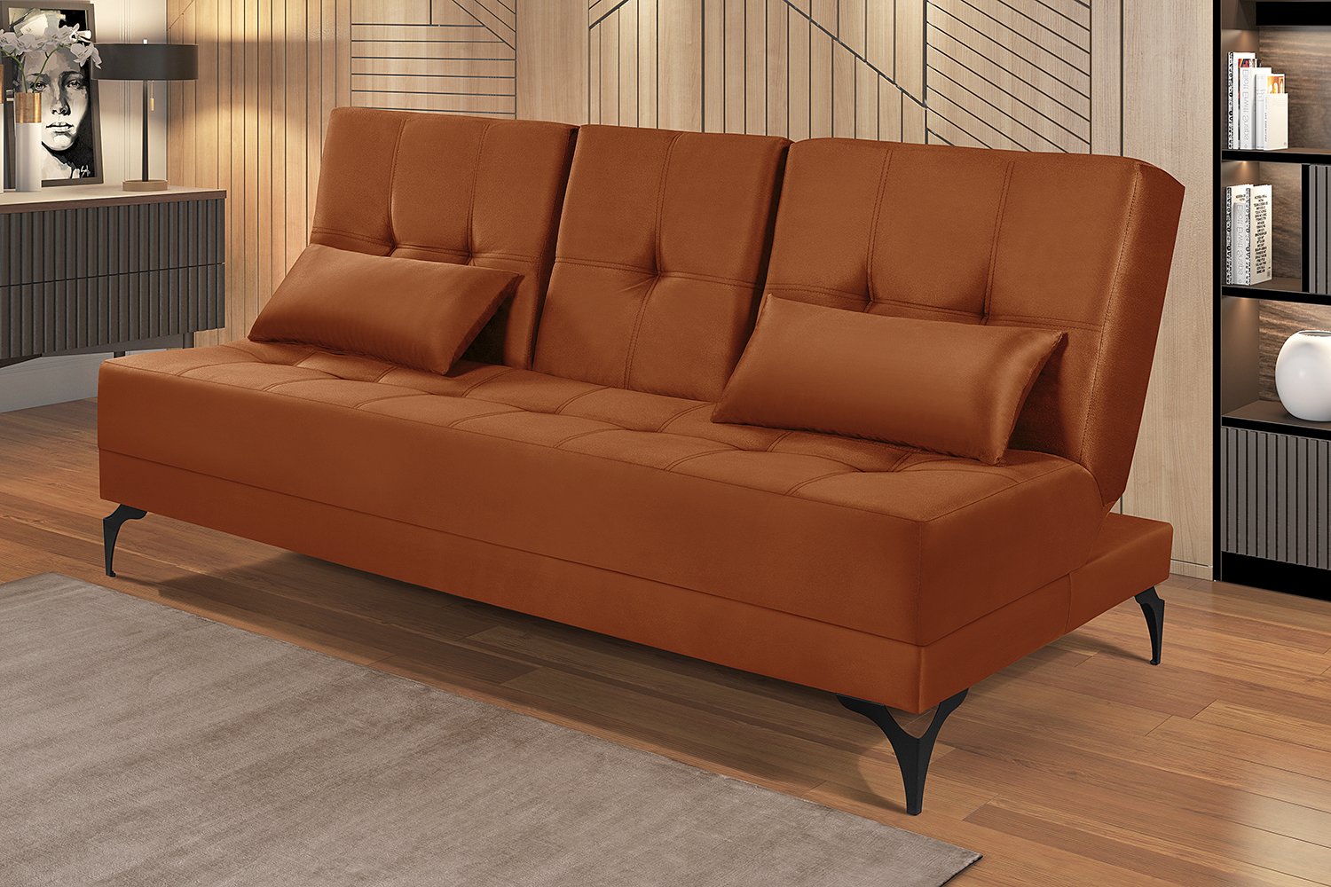 Sofá Cama Solteiro Colorado Reclinável 3 Posições em Suede: Terracota - 2