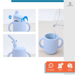 Copo Treinamento Transição Alça e Canudo Bebê em Silicone Azul - 4