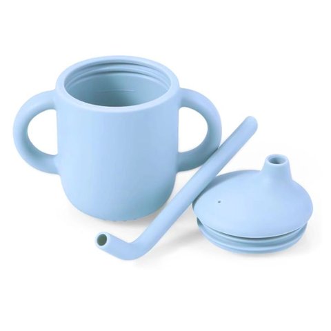 Copo Treinamento Transição Alça e Canudo Bebê em Silicone Azul